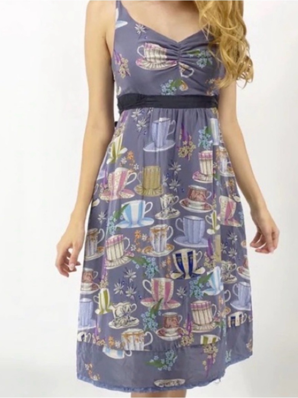 Anthropologie Floreat Sugar & Cream 100% Silk Dress Womens 2 Novelty Coquette
